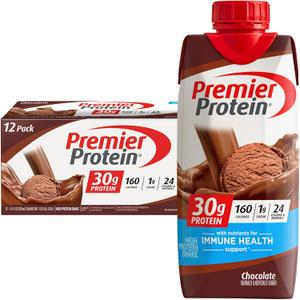 Premier Protein Protein Shake, Chocolate, 30g Protein, 1g Sugar, 11 fl oz Pack of 12, Best By 25Aug2026