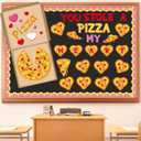 Epakh 44 Pcs Valentine's Day Bulletin Board Pizza Theme Classroom Decoration Valentine's Day Pizza Paper Cutouts Heart Wall Decor for Birthday Wedding Anniversary Party Decor