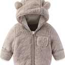 AiWMGL Baby Infant Boys Girls Winter Coat with Fold-Over Mittens Fleece Outwear Jacket Warm Clothes Bear Hooded, Size 6-12M