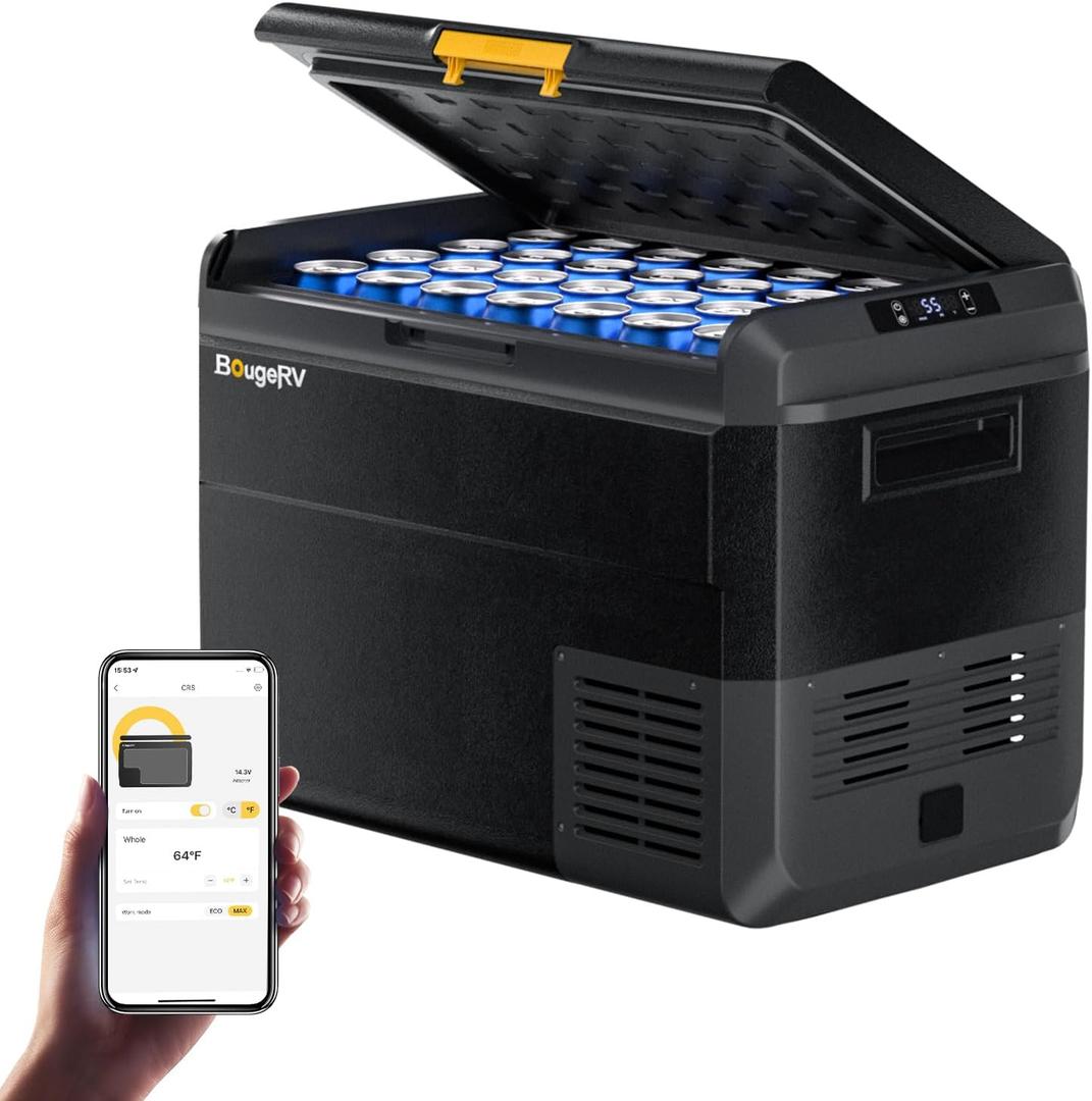 BougeRV 12 Volt Car Refrigerator, CRS 53 Quart Portable Fridge Freezer with APP Control, -4 to 68 Compressor Electric Cooler 12/24V DC 110~240 Volt AC for Truck Van RV Camping Road Trip