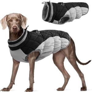 FUAMEY Dog Coat for Large Dogs,Waterproof Dog Winter Jacket with Harness Built in Puppy Cold Weather Coats Reflective Pet Vest with Zipper Warm Fleece Dogs Snowsuit Windproof Black XXL 