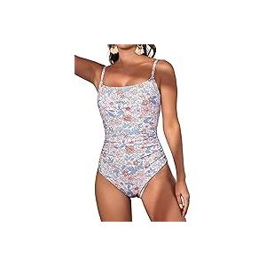 Eomenie Women's One Piece Swimsuits Tummy Control Ruched Bathing Suit 1 Piece Swimwear L