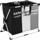 Laundry Basket Sorter, 3-Section Laundry Basket Organizer, Foldable Hamper/Sorter with Waterproof Oxford Bags and Aluminum Frame, Laundry Hamper suitable for laundry rooms (25.79x15.55x23.62 in)