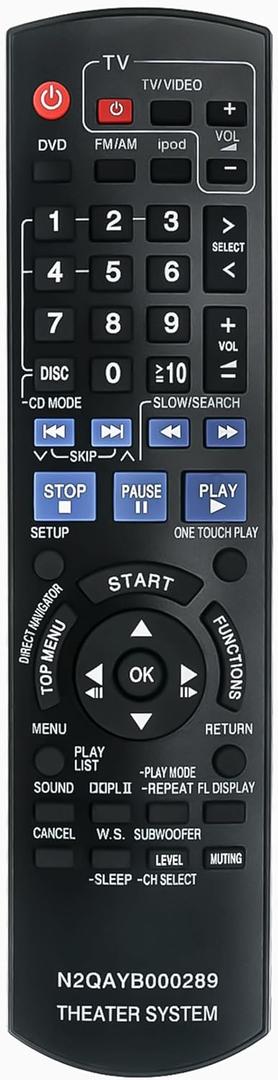 N2QAYB000289 Replaced Remote fit for Panasonic DVD Home Theater Sound System SC-PT960 SC-PT760 SC-PT954 SAPT1054 SA-PT760 SA-PT954 SAPT956 SCPT1054 SC-PT956 SB-HF760 SB-HC760 SB-HS760 SB-HW560