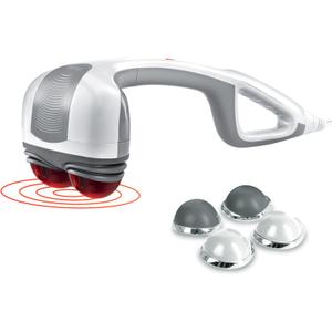 Homedics Back Massager - Heated Automatic Percussion Back, Body and Neck Massager with Duel Pivoting Heads, Interchangeable Nodes, for Shoulders, Legs and Feet, White (Large)
