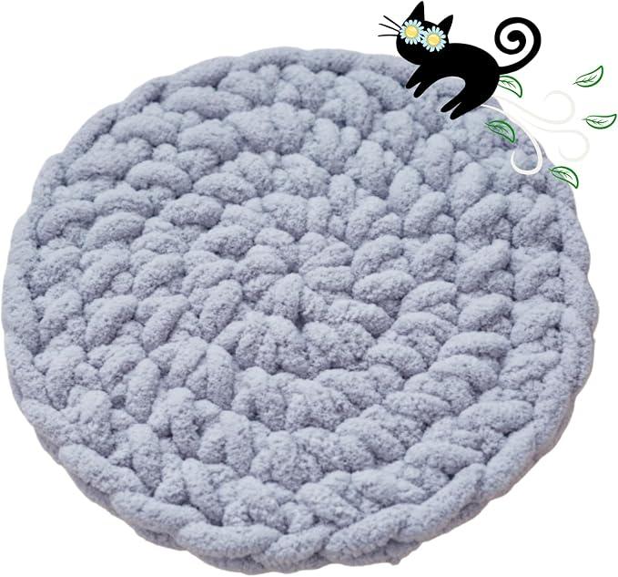 Urnat Cat Kneading Mat, Handmade Round Cushion Bed Pad Kittens (Blue,S)