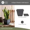 The HC Companies Eclipse Square Plastic Planter w/ Attached Saucer - Outdoor & Indoor Plant Pot with Drainage Holes - Lightweight, UV-Resistant Plastic Pots For Plants (12" Warm Gray, Pack of 2)