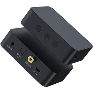 Optical Bluetooth 5.0 Transmitter Receiver for TV to Headphones with Volume Control, Low Latency Wireless Audio Adapter Support AUX/Coaxial/Optical Audio Inputs for TV/PC/Airplane, No Battery