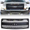 AMERICAN MODIFIED Raptor Style Mesh Grill with Amber LED Lights and Emblem Base Compatible with 2009 to 2014 Ford F150 Models, Matte Black
