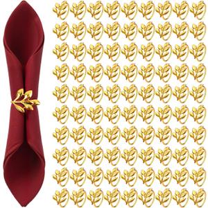WILLBOND Leaf Napkin Rings Holders Fall Party Napkin Rings for Christmas Thanksgiving Parties, Wedding Adornment, Table Decoration Accessories(Gold,100 Pcs)