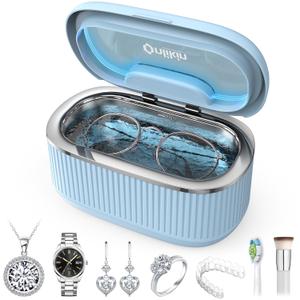 45KHz Ultrasonic Jewelry Cleaner, 5 Timer & 3 Power Modes, 35W Retainer Cleaner for Jewelry, Eyeglasses, Rings, Watch Strap, Dentures - Quiet <38dB, 20oz, 304 Stainless Steel Tank(Blue)