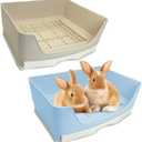 kathson 2PCS Large Rabbit Litter Box Trainer, Potty Corner Toilet with Drawer Bigger Pet Pan for Adult Hamster, Guinea Pig, Ferret, Galesaur, Bunny and Other Animals (Blue,Brown)