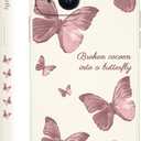 for iPhone 15 Case, Side Flowers Pattern Design Slim Soft Protector Phone Cover for iPhone 15, Butterfly Rice White