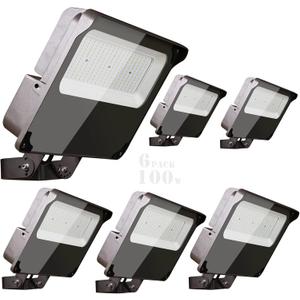 Lightdot 100W LED Flood Light Outdoor 5000K 14000Lm (600W Equivalent) Led Stadium Flood Light with Dusk to Dawn Photocell, IP65 Waterproof Area Lightings for Parking Lot/Stadium/Backyard-6Pack
