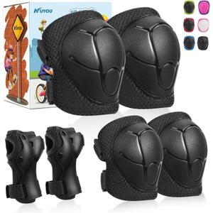 KUYOU Kids Knee Pads Elbow Pads Guards Protective Gear Set Safety Gear for Roller Skates Cycling BMX Bike Skateboard Inline Skatings Scooter Riding Sports. (Medium, Black)