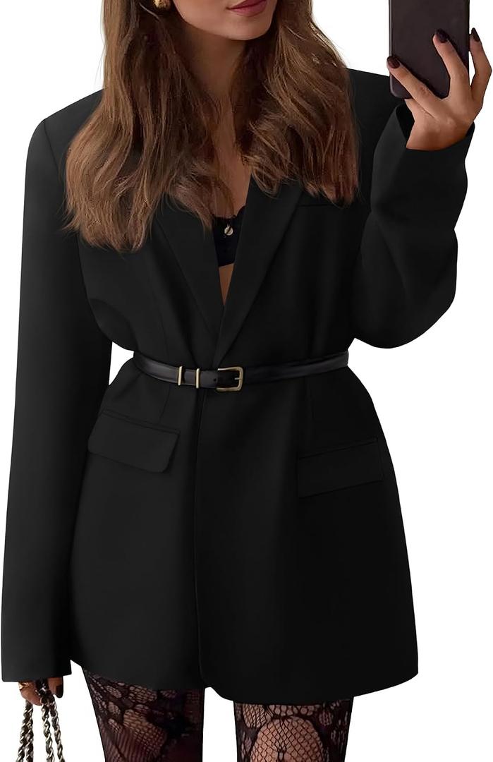 BTFBM Blazers for Women 2026 Spring Business Casual Clothes Open Front Oversized Winter Coats Work Office Suit Jackets (Black) US 14