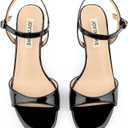 JOY IN LOVE Kitten Heels for Women Open Toe Ankle Strap Low Heel Sandals Party Wedding Dress Shoes Black Patent US7
