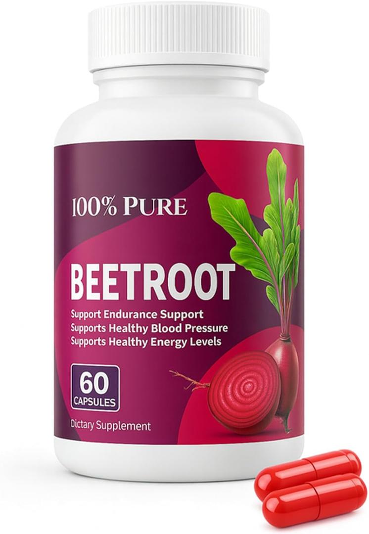 2 x Beet Root Capsules, Organic Beet Root Capsules, 100% Pure Beetroot Powder Supplement for Natural Energy, Non-GMO for Athletic Performance Digestive & Endurance, 60 Capsules, Best By: 06/2027