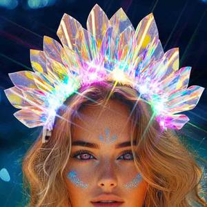 Zoestar Light Up Crowns Headband Glow Rave Party Hair Accessories for Women