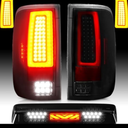 LED Tail Lights Assembly + 3rd Third Brake Cargo Lamp Compatible with 2004-2008 Ford F-150 F150 Pickup [Factory Halogen Type] Fleetside Styleside Rear Taillight, 3 Pcs, Smoked Lens