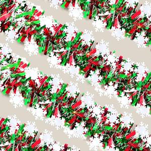 33 Ft Christmas Tinsel Garland Shiny Thick Red & Green with Snowflake Design Twist Hanging Xmas Tree Decorations Metallic Foil Garland for Christmas Birthday Holiday Indoor Outdoor Party Supplies