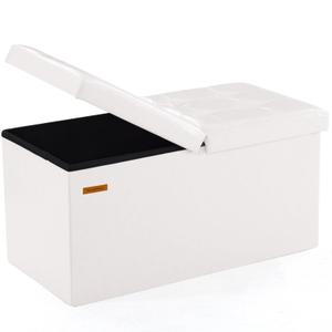 HAUSFRAU Ottoman with Storage Bench Folding Foot Rest Stool White