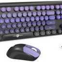Wireless Keyboard and Mouse Combo, 104 Round Keys Cute Colorful Keyboard and Mouse with Retro Typewriter for PC/Mac/Laptop/Tablet/Computer/Windows Black Purple