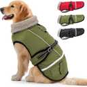 Dog Coat, Warm Dog Winter Coat Reflective Jacket Waterproof Fleece Vest, Pet Jacket Cozy for Cold Weather, Dogs Snowsuit Windproof, Adjustable Buckle for Large Dogs (Green)