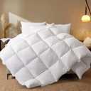 WhatsBedding Queen Size Feather Comforter, Filled with Feather and Down Fiber, White All Season Duvet Insert - Luxurious Hotel Bed Comforter - 100% Cotton Cover, Medium Warmth with Corner Tabs - 90x90