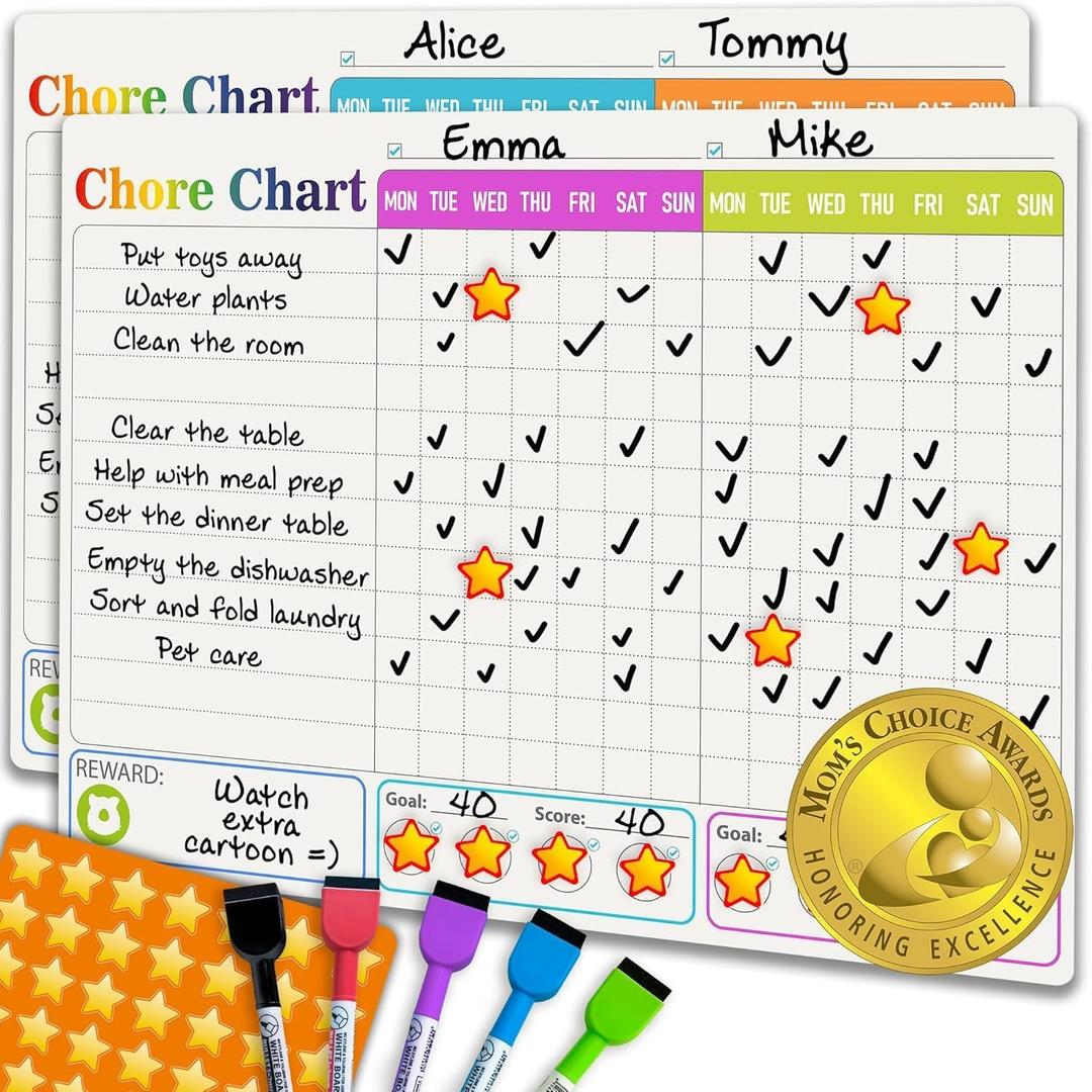 QUOKKA Behavior Chore Chart for Multiple Kids -7x10 inch Magnetic Board Also Hangs on The Wall - Includes 2 Charts and Accessories - Accommodates All Ages from Toddlers to Teens