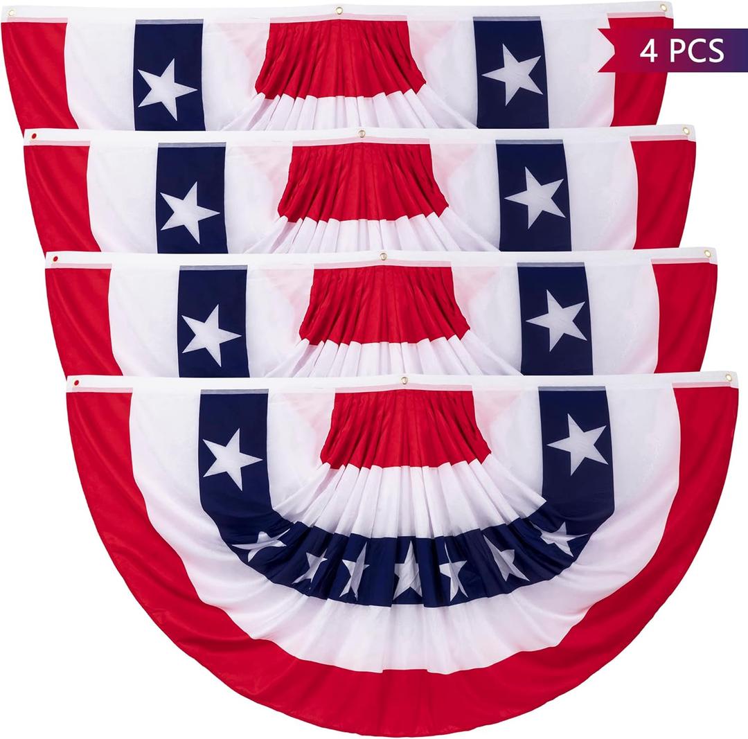 3 x 6 Ft Bunting Flags, Large Patriotic USA Pleated Fan Flags, 4th of July Decorations Bunting Banner Half Fan Flag for Independence Day Memorial Day Outdoor Home Door Yard Decor (Set of 4)