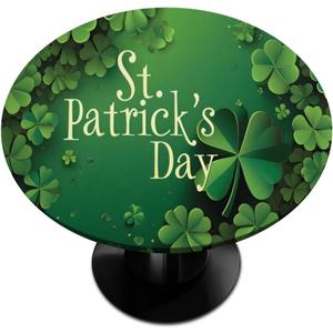 cfpolar Round Tablecloth with Elastic Edge Green Leaf St. Patrick's Day Round Fitted Table Cover Waterproof Wipeable Circle Table Cloths for Dining Kitchen Pattry Patio Outdoor (Fit for 45"-50")