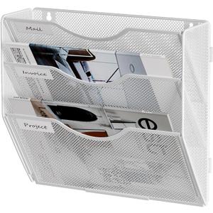 File Folder Organizer, 3-Tier Mesh Hanging Wall File Holder, Magazine Rack, Wall File Organizer With Pockets, Metal Document Organizer, Mail Organizer Wall Mounted for Office Home, White
