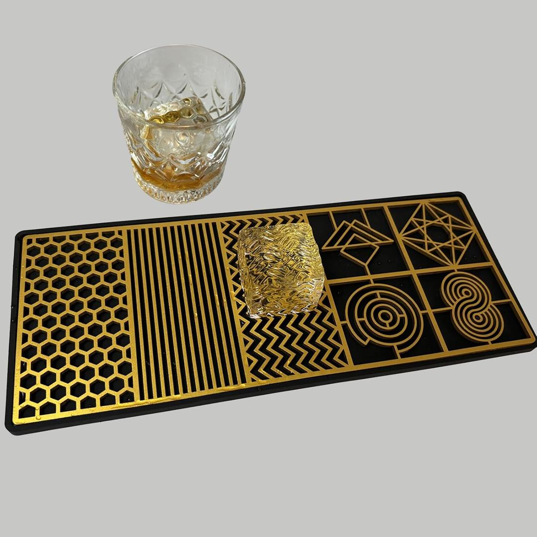 Clear Ice Cube Stamp Tray - Craft Stylish Cocktail & Bourbon Ice Stamps in 5 seconds - Ice Mold Ice Cube Stamp for cocktails - Bartender Accessories - (Geometrical Pattern)