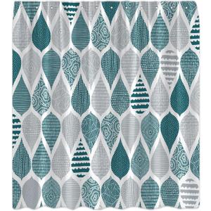 Teal and Grey Shower Curtain Boho Chic Geometric Pattern Modern Abstract Paisley Minimalist Aesthetic Decor Bathroom Curtains Set with Hooks, Size 70"WX70"H