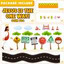 Road Trip VBS Bulletin Board Decoration Set, Christian Construction Sunday School Decorations for Classroom Religious Jesus Road Signs Cutouts Library Church Wall Window Door Decor for Teacher