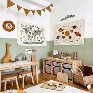Generic 2PCS Kids Room Wall Decor Canvas Wall Posters Prints World Maps Outer Space Wall Hanging for Nurseries Bedroom Living Room Photography Background Props Decor 31.4''x23.6''