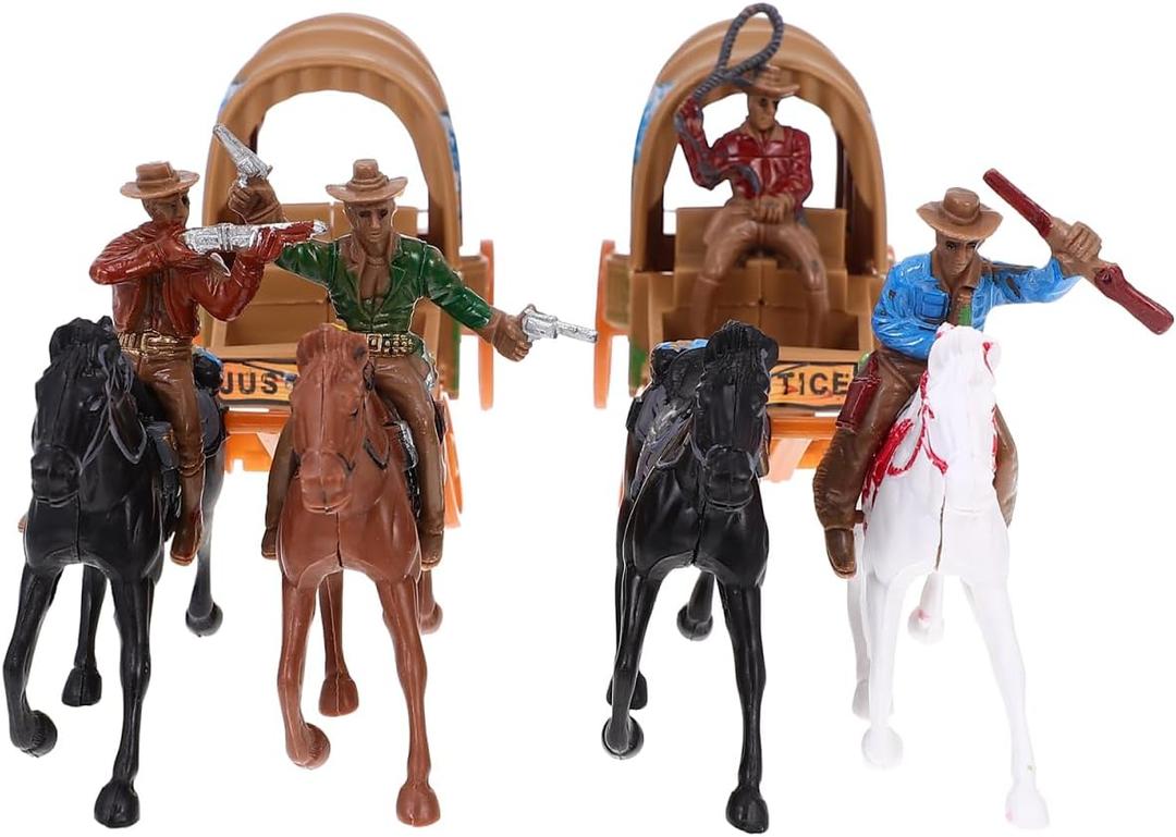 Home Decor 2 Set Roping and Horse Toy Playset West Carriage Models Plastic Figures Playset Miniature Decoration Educational Toys for Birthday Worlds Smallest
