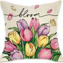 Fahrendom Spring Summer Tulip Flower Decorative Throw Pillow Cover 20 x 20, Bloom Floral Petal Porch Patio Outdoor Pillowcase, Seasonal Sofa Couch Cushion Case Home Decor