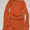 HUUSA Women's Long Sleeve Cutout Bodycon Dress Sexy Crewneck Twist Knot Ruched Slit Slim Fitted Ribbed Knit Midi Dresses (Medium, Burnt Orange)