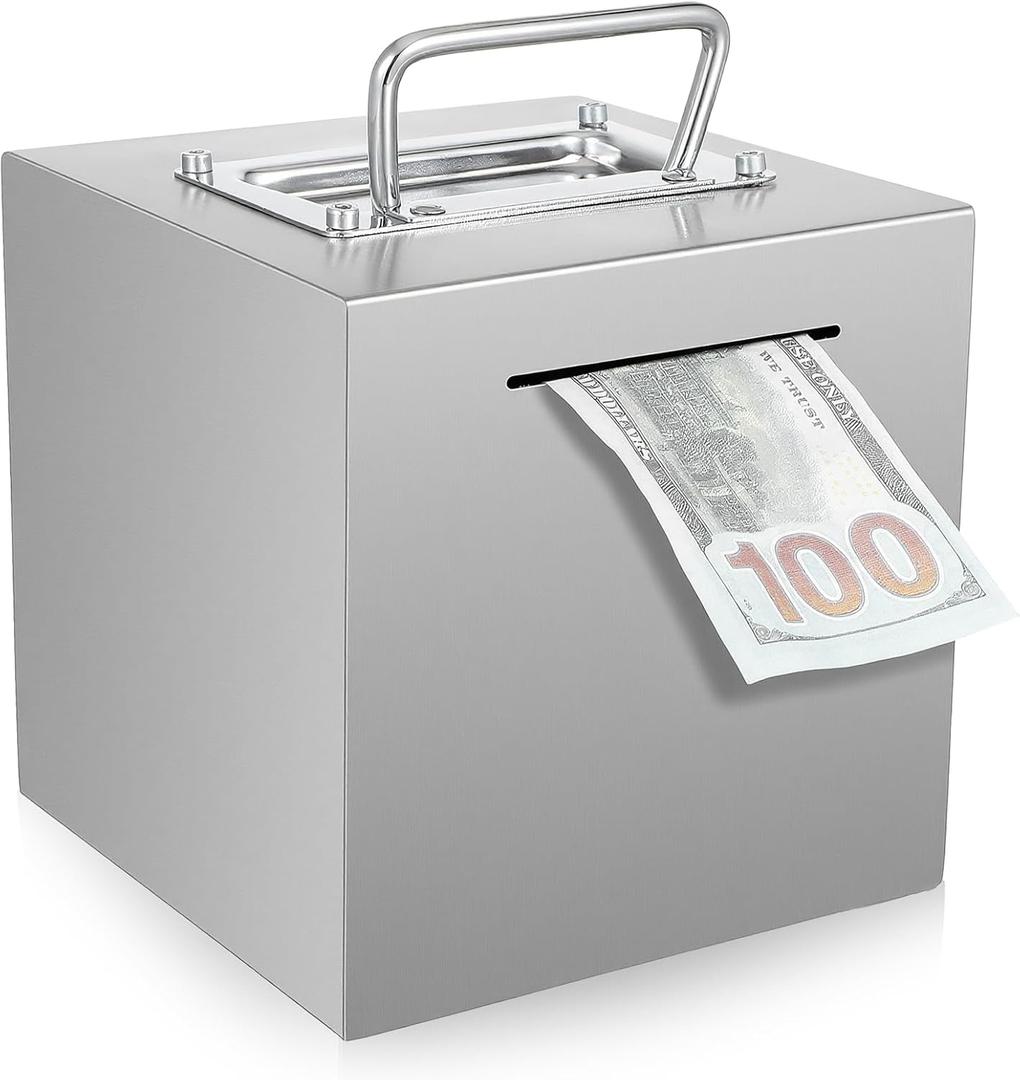 Metal Piggy Bank for Adult, 6 Inch Large Cube Stainless Steel Piggy Bank Safe for Cash Coin, Reusable Money Saving Box, Openable