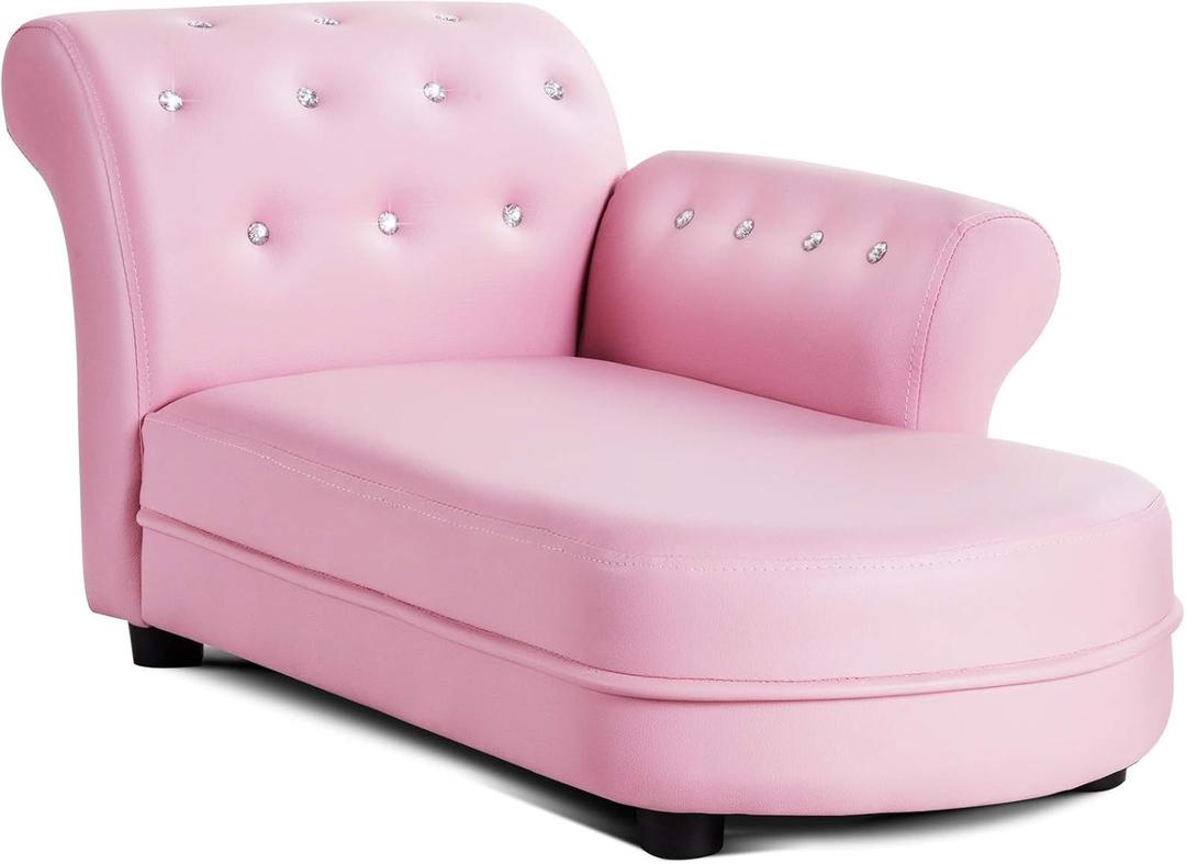 Costzon Kids Couch, Princess Kids Sofa Chairs for Baby Girls 3-5 Old w/Wood Frame & Leather Surface for Nap & Rest, Toddler Couch for Preschool, Nursery, Kindergarten, Children Furniture Gift (Pink)