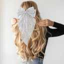 Glitter Hair Bows for Women Large French Sequin Hair Bows Clips Sparkly Hair Accessories Gifts for Women and Girls (Silver)