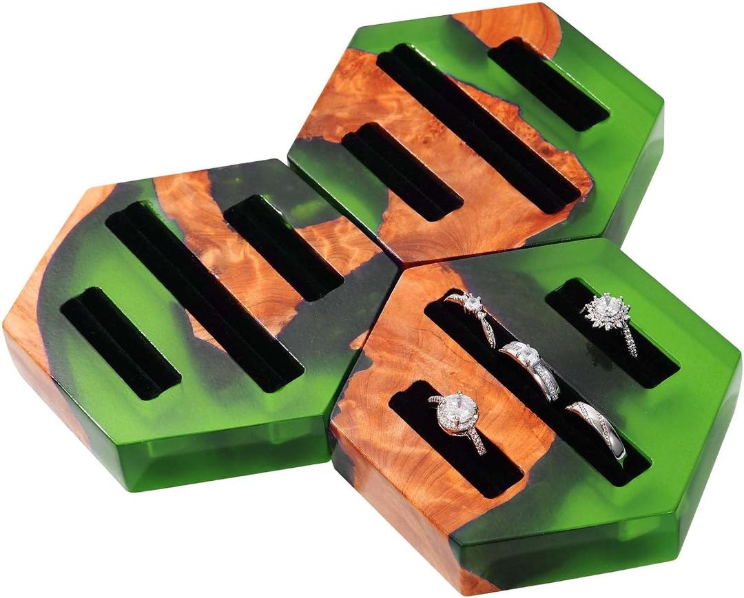 Hexagonal Ring Box for Women Handmade Resin & Burl Wood Jewelry Tray with Velvet Lining, Eco-Friendly Ring Holder for Dresser Decor, Bridesmaid Birthday Gift