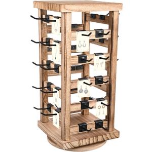 Wood Rotating Jewelry Storage Display, Rotating Jewelry Stand Earring Keychain Display Stand, Jewelry Display Stand for Vendors, Earring Display for Selling, Store, Showcase and Home