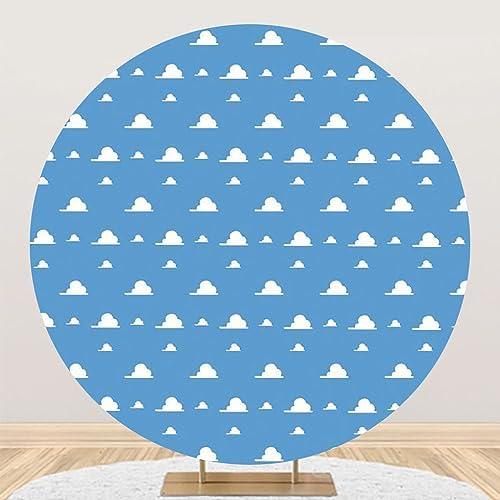 Renaiss 7.2x7.2ft Blue Sky White Cloud Round Backdrop Cover Boy Story Cartoon Toy Theme Circle Photography Background Kids Hero Newborn Welcome Baby Shower Birthday Party Decor Arch Photo Booth Props