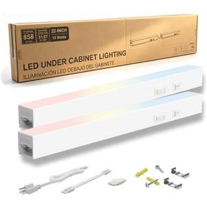 2Packs 22 Inch Ultra-Slim Under Cabinet LED Lighting, Aluminum Plug-in Linkable Light Bar, 3 CCT(Warm White, Cool White, Daylight), Kitchen & Under Counter Lighting, Closet Shelf Light, ETL Listed