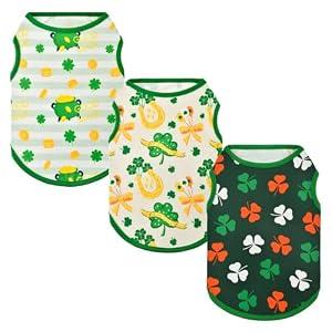 Vehomy 3-Pack St Patrick's Day Dog Shirt Lucky Shamrock Dog Clothes Stripe Dog Shirt with Clover Pattern St Patricks Dog Vest Irish Puppy Tank Top Sleeveless Shirt Outfit for Small Medium Dogs L