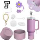 Stanley Cup Accessories Set,Including 2 Pcs 0.4in Straw Cover, 1 Silicone Spill-Proof Stopper Set of 3, 1 Name ID Letter Handle Charm, 1 Silicone Cup Boot Fits Stanley 40&30 Oz Tumbler (F,B), Pack Of 2