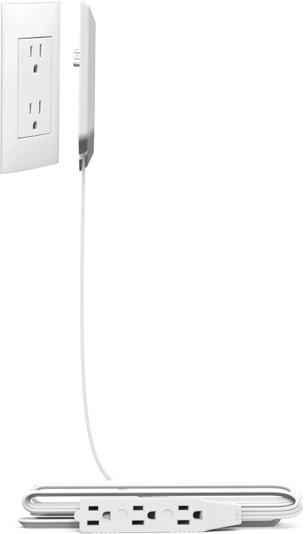 Ultra-Thin Outlet Concealer with Cord Concealer Kit, Extension Cord 6 feet, Power Strip 3 Outlets, Universal Size, ETL Certified (Ideal for Livingrooms & Bedrooms)